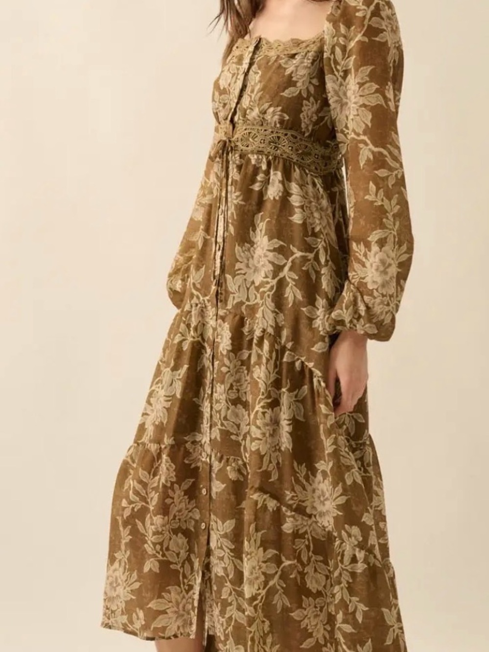 NWT Promesa Floral Boho Print Bubble Sleeve Maxi High Low Button Front Dress - Picture 8 of 9